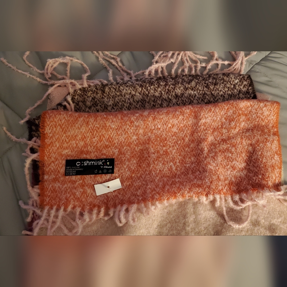 Coshmink Pink and Brown Fringed Scarf